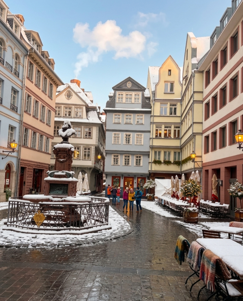nuevo casco histórico de Frankfurt nevado